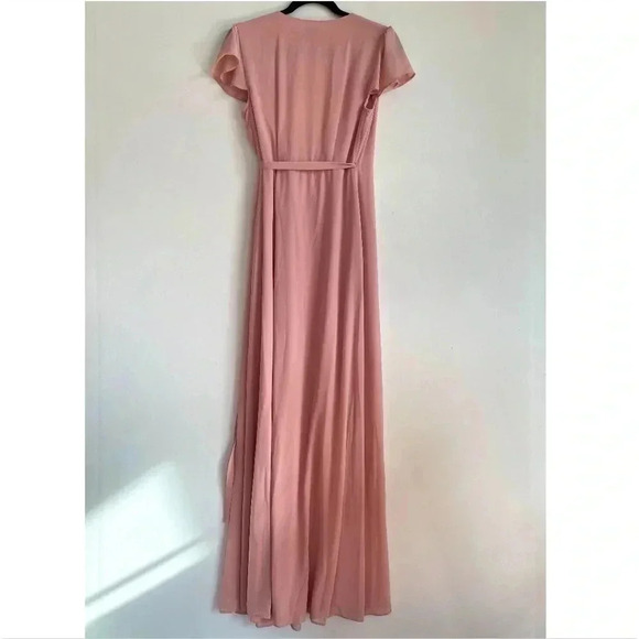 Show Me Your Mumu Pale Pink Chiffon Wrap Maxi Dress Short Sleeve Bridesmaid XS - Picture 3 of 10